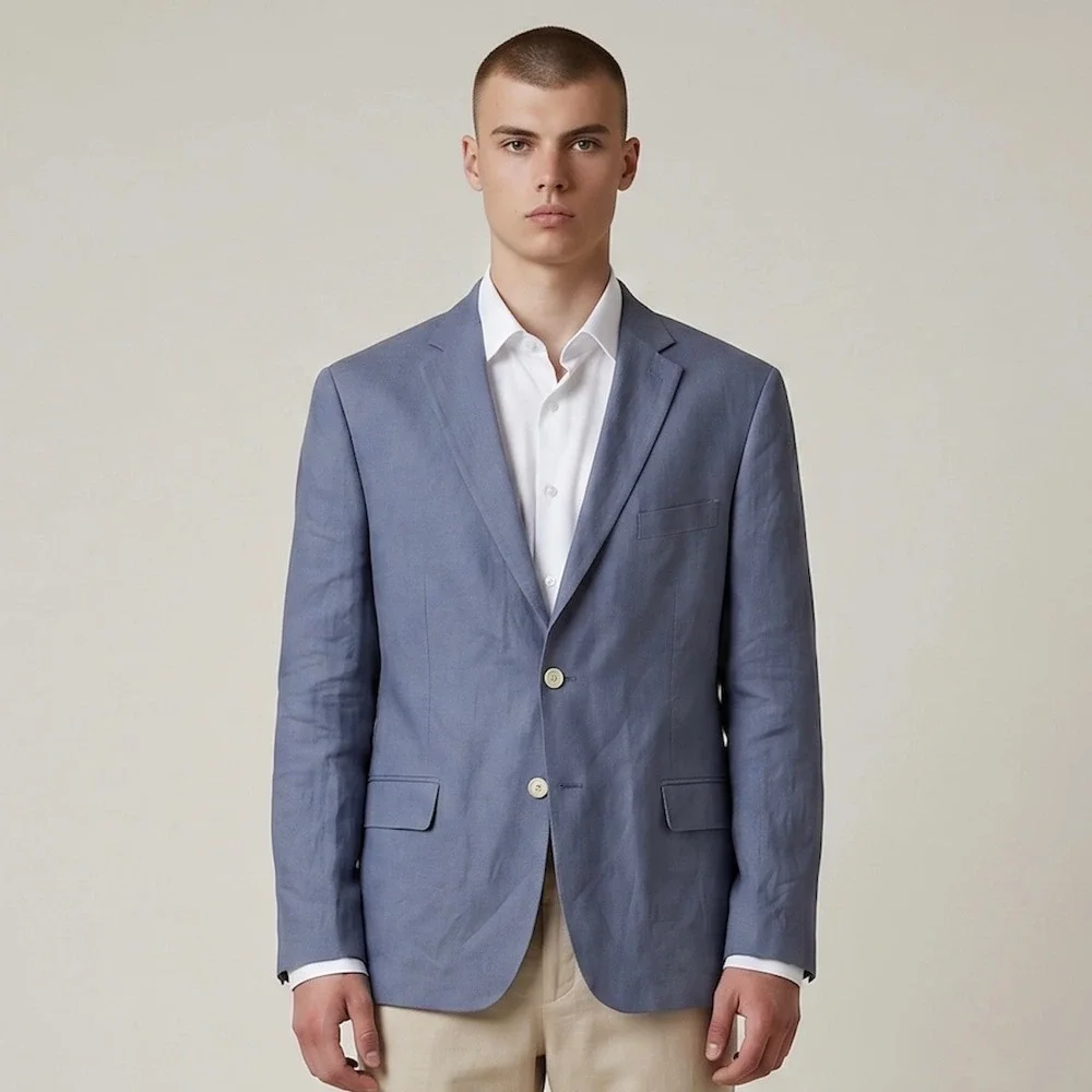 Lauren Ralph Lauren Blazer Jacket Mens 48R Blue 100% Linen 2-Button Sport Coat